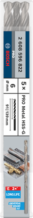 „Bosch PRO Metal HSS-G“ spiralinis grąžtas, 6 mm, 5 vnt. pakuotėje.