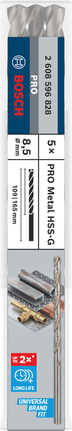 „Bosch PRO Metal HSS-G“ 8,5 mm ilgio spiraliniai grąžtai, 5 vnt. pakuotėje.