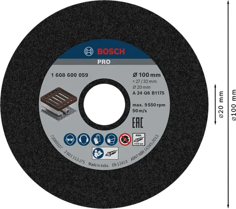 „Bosch PRO“ metalo šlifavimo diskas, 100 mm, skirtas metalo apdirbimui.