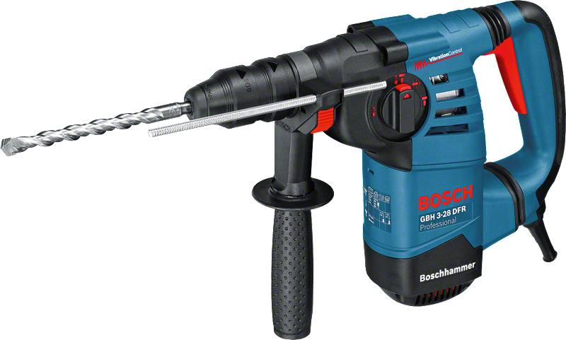 „Bosch GBH 3-28 DFR“ perforatorius-gręžtuvas su šonine rankena.