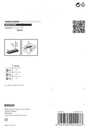 Bosch PRO R smūginiai antgaliai, 8 vnt., 55 mm.