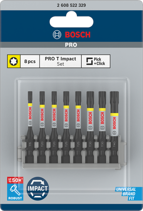 Bosch PRO Torx smūginių antgalių rinkinys, 8 vnt., 55 mm.