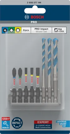 „Bosch PRO Impact“ 8 dalių mišrus grąžtų ir antgalių rinkinys.