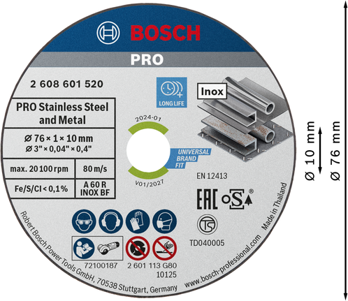 „Bosch PRO“ nerūdijančio plieno ir metalo jungtimi pjaustymo diskas, 76 mm.