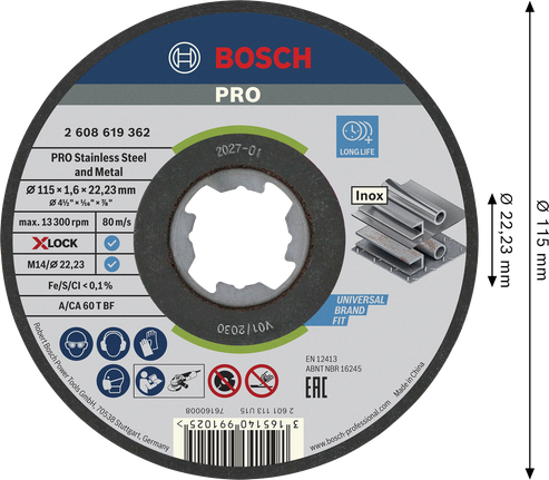 „Bosch PRO“ nerūdijančio plieno ir metalo „X-Lock“ pjovimo diskas.