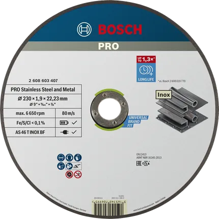 „Bosch PRO“ nerūdijančio plieno ir metalo pjovimo diskas, 230 mm.
