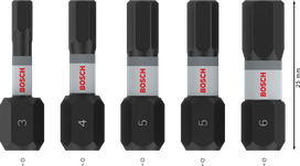 „Bosch PRO H“ smūginių antgalių rinkinys H3-H6 25 mm, 5 dalys.