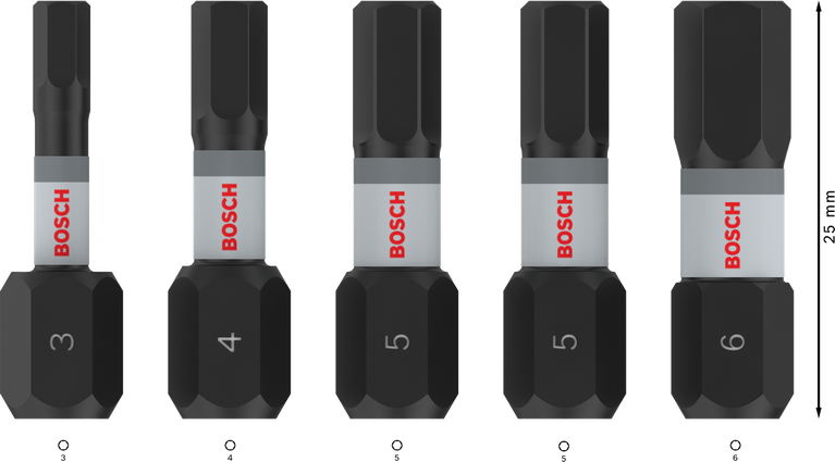 „Bosch PRO H“ smūginių antgalių rinkinys H3-H6 25 mm, 5 dalys.