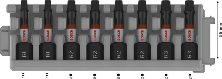 „Bosch PRO R“ smūginių antgalių rinkinys, 8 dalys, 55 mm ilgio.