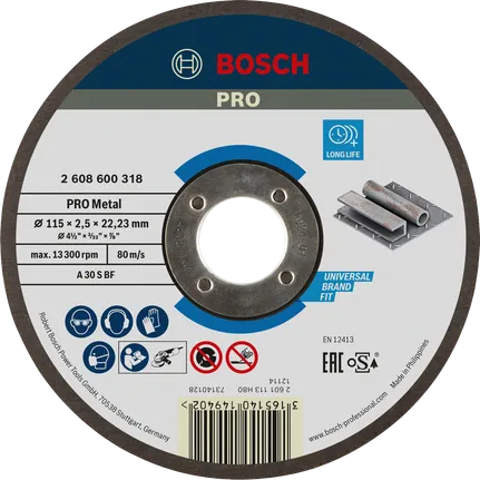„Bosch PRO“ metalinis pjovimo diskas, 115 mm, ilgaamžis.