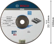 „Bosch PRO“ metalinis pjovimo diskas, 230 x 3 x 22,23 mm.