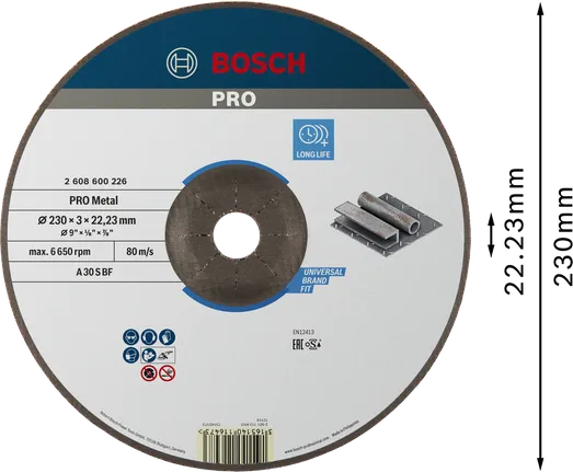 „Bosch PRO“ metalinis pjovimo diskas, 230 x 3 x 22,23 mm.