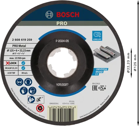 „Bosch PRO“ metalinis šlifavimo diskas, 125 mm, „X-LOCK“.