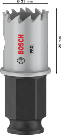 „Bosch PRO“ lakštinio metalo PC Plus skylių pjūklas, 21 mm skersmens.