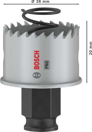 „Bosch PRO“ lakštinio metalo PC Plus skylių pjūklas, 38 mm skersmens.