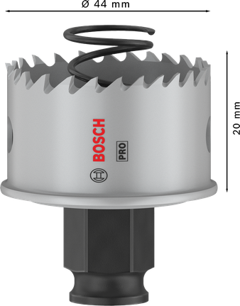 „Bosch PRO“ lakštinio metalo PC Plus skylių pjūklas, 44 mm skersmens.