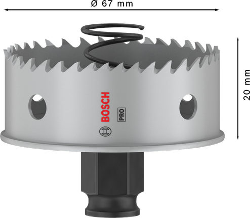 „Bosch PRO“ lakštinio metalo PC Plus skylių pjūklas, 67 mm skersmens.