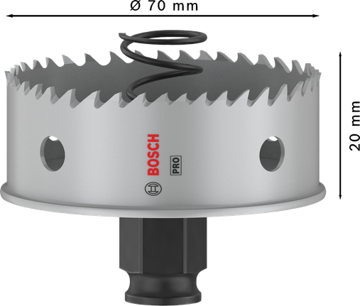 „Bosch PRO“ lakštinio metalo PC Plus skylių pjūklas, 70 mm skersmens.
