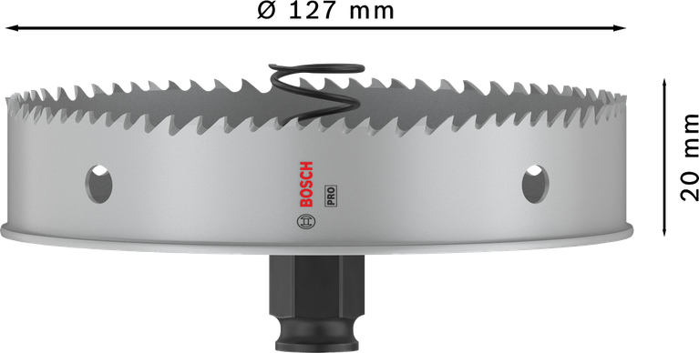 „Bosch PRO“ lakštinio metalo PC Plus skylių pjūklas, 127 mm skersmens.