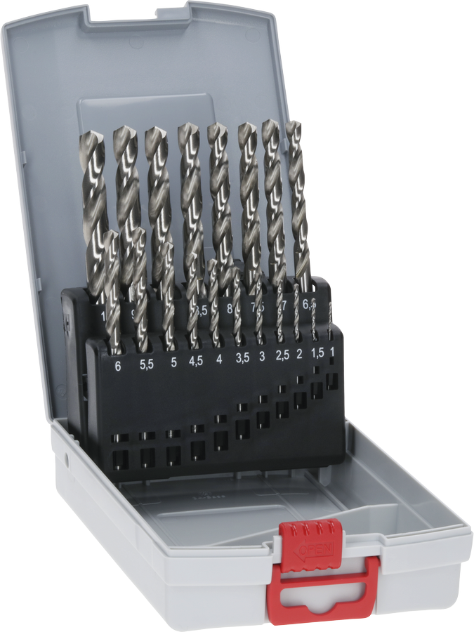 „Bosch PRO Metal HSS-G“ spiralinių grąžtų rinkinys, 19 dalių.