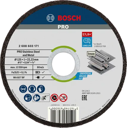 „Bosch PRO“ nerūdijančio plieno pjovimo diskas metalui, 125 mm.
