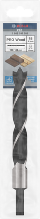 „Bosch PRO Wood“ 18 mm grąžtas su smailiu galu.