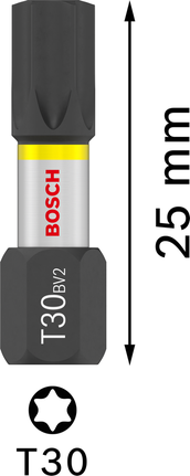 „Bosch PRO Torx“ smūginis antgalis T30, 25 mm, 25 mm ilgio.