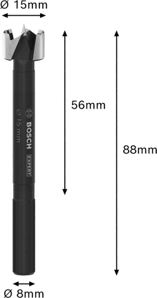 „Bosch EXPERT Wood Forstner“ grąžtas, 15 mm, skirtas tiksliam medienos gręžimui.