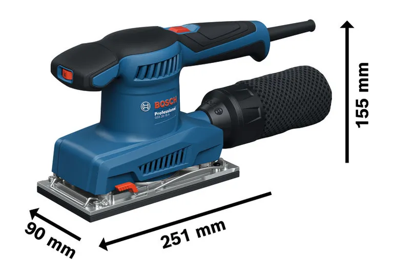 „Bosch GSS 20-18 A“ orbitinis šlifuoklis su dulkių maišeliu.