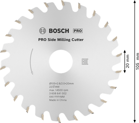 „Bosch PRO“ šoninis frezavimo įrankis, 105 mm, 22 dantys.