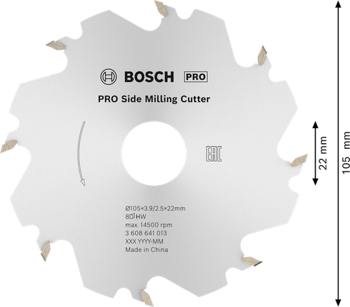 „Bosch PRO“ šoninis frezavimo įrankis, 105 mm, 8 dantų ašmenys.