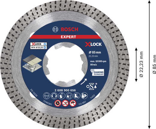 „Bosch EXPERT HardCeramic X-LOCK“ deimantinis pjovimo diskas, 85 mm.