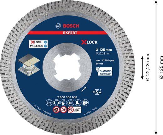„Bosch EXPERT HardCeramic X-LOCK“ deimantinis pjovimo diskas, 125 mm.