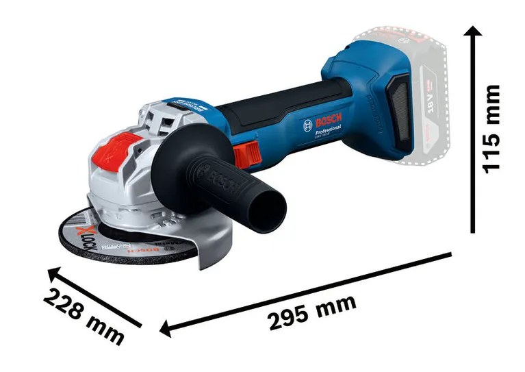 „Bosch GWX 18V-8“ kampinis šlifuoklis su „X-LOCK“ funkcija.