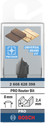 „Bosch PRO“ frezos antgalio įduba ir griovelis karoliuko kraštuose, 8 mm kotas.