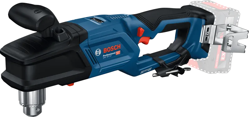 Akumuliatorinis kampinis gręžtuvas „ Bosch GRD 18V-127“, ergonomiška rankena.