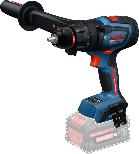 „Bosch EXSR18V-150“ akumuliatorinis gręžtuvas-suktuvas su šonine rankena.