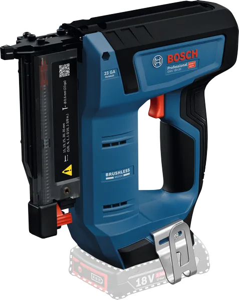 „Bosch GNH 18V-35“ akumuliatorinis apdailos vinių kalimo įrankis su bešepetėliniu varikliu.