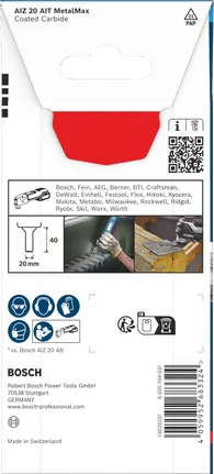 „Bosch EXPERT AIZ 20 AIT MetalMax“ 20 x 40 mm kietmetalio įgilinamo pjovimo ašmenys.
