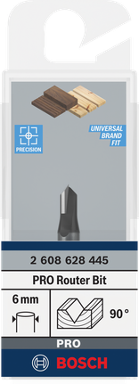 „Bosch PRO“ V formos griovelių freza, 6 mm, 90°.