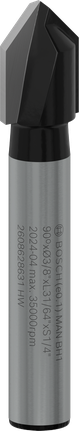 „Bosch PRO“ frezos antgalis V formos grioveliu, 90°, 3/8 colio, kotas 1/4.