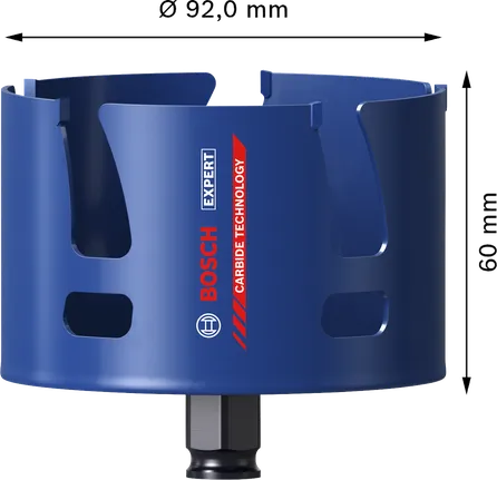„Bosch EXPERT“ statybinių medžiagų 92 mm karbido skylių pjūklas.