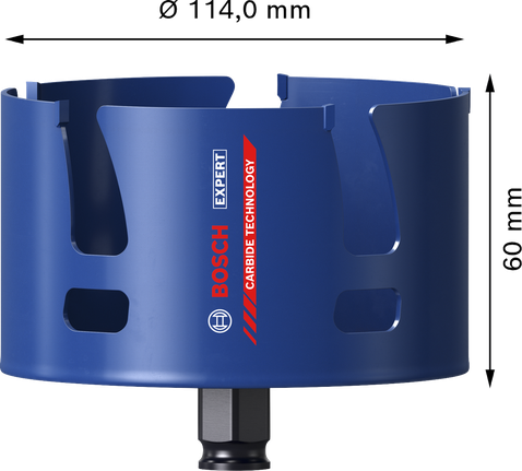 „Bosch EXPERT“ statybinių medžiagų 114 mm karbido skylių pjūklas.