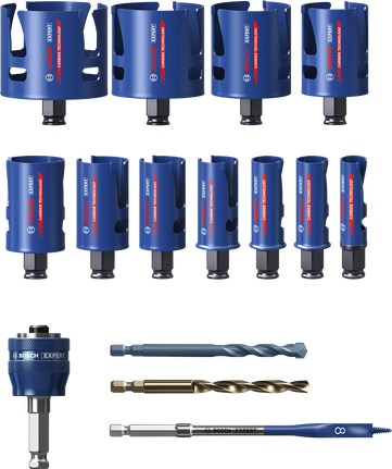 „Bosch EXPERT Construction Material Power Change Plus“ skylių pjūklų rinkinys.