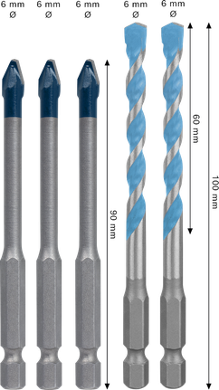 „Bosch EXPERT HEX-9“ grąžtų rinkinys, 6 mm, skirtas kietai keramikai ir daugiafunkcinėms konstrukcijoms.