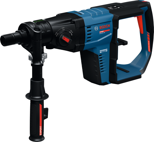 Deimantinis gręžtuvas „Bosch EXDB18V2-180“ su šonine rankena.