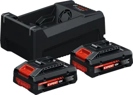 „Bosch“ pradinis rinkinys su GAL 12V/18V-80 įkrovikliu, 2 x 18 V 4 Ah akumuliatoriais.