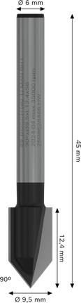 „Bosch PRO“ frezos antgalis V formos grioveliu 90°, 9,5 mm skersmuo.