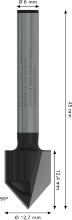 „Bosch PRO“ frezos antgalis V formos grioveliu 90°, 12,7 mm, kotas 6 mm.