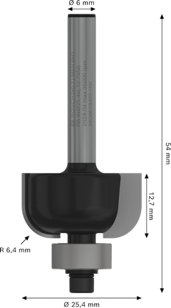 „Bosch PRO“ frezos antgalio dangtelis R 6,4, kotas 6 mm.